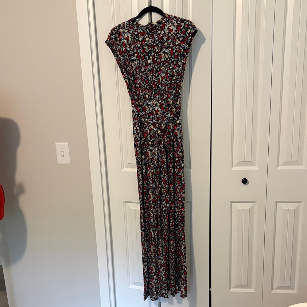 Free People Floral Cap-Sleeve Maxi Dress - Black, Red & White